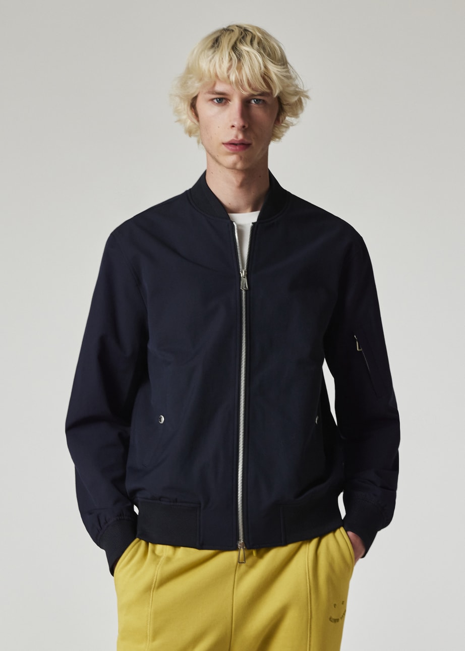 Model View - Navy Zip Bomber Jacket Paul Smith