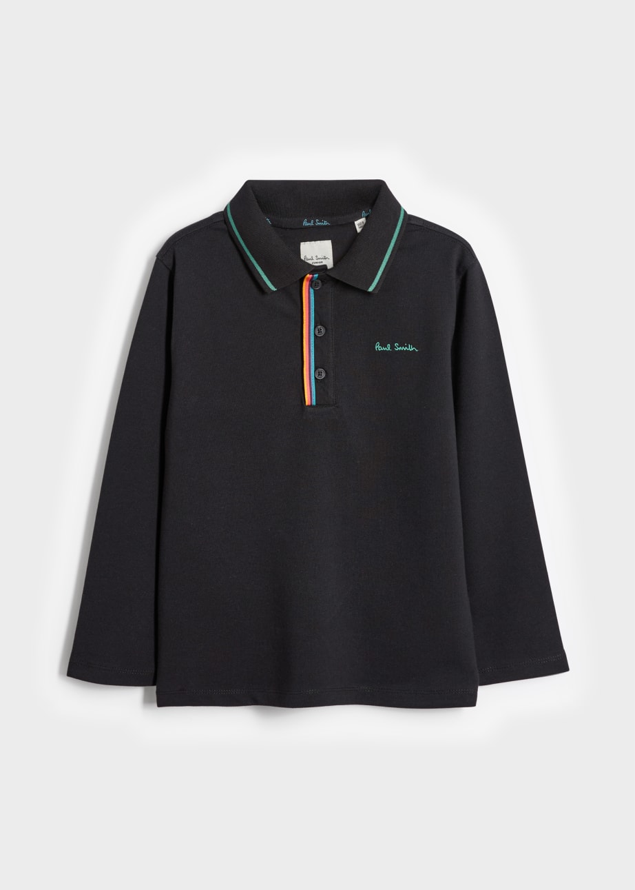 2-13 Years Black Signature Logo Long Sleeve Polo Shirt
