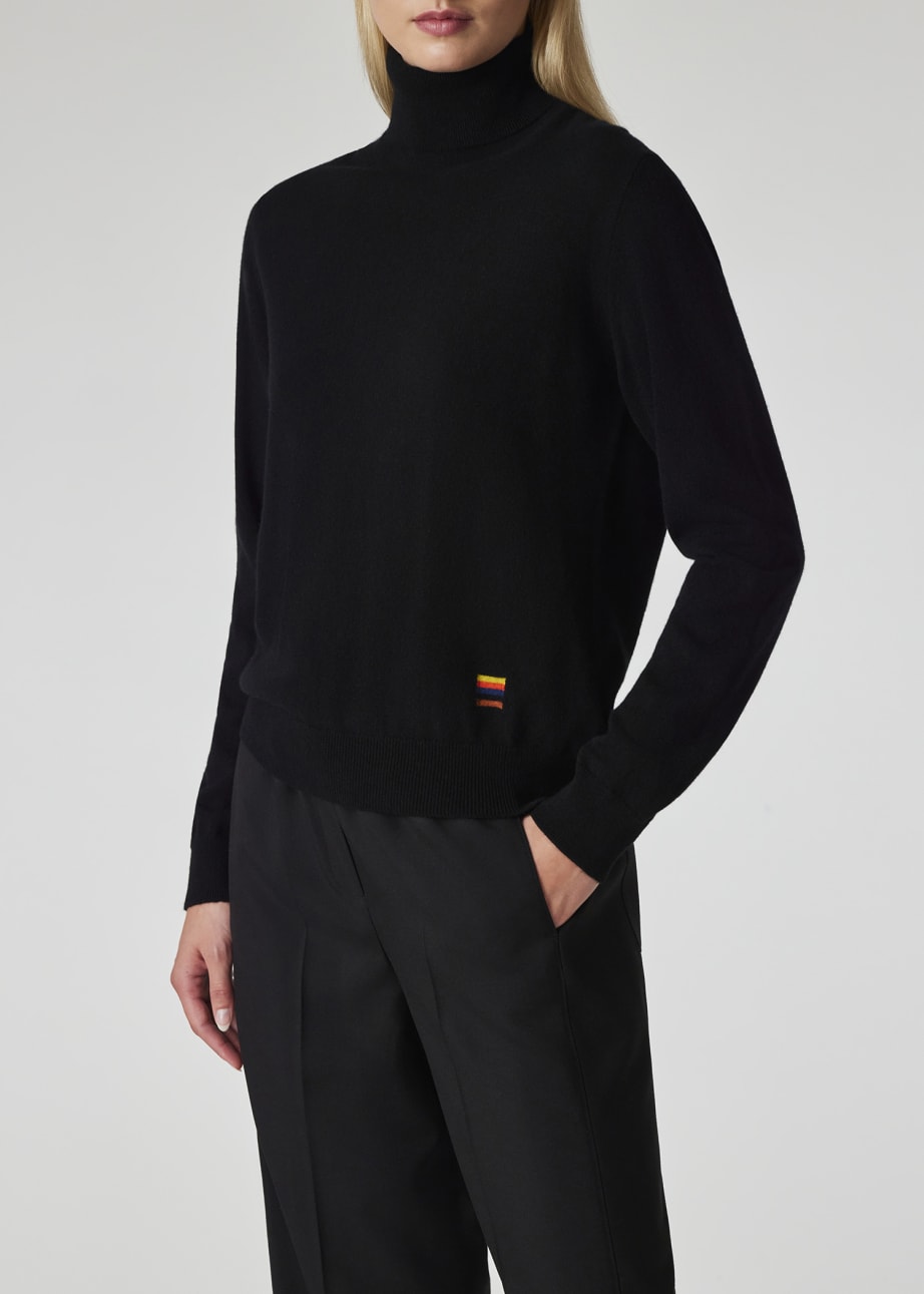 Model View - Women's Black Cashmere Roll Neck Sweater Paul Smith