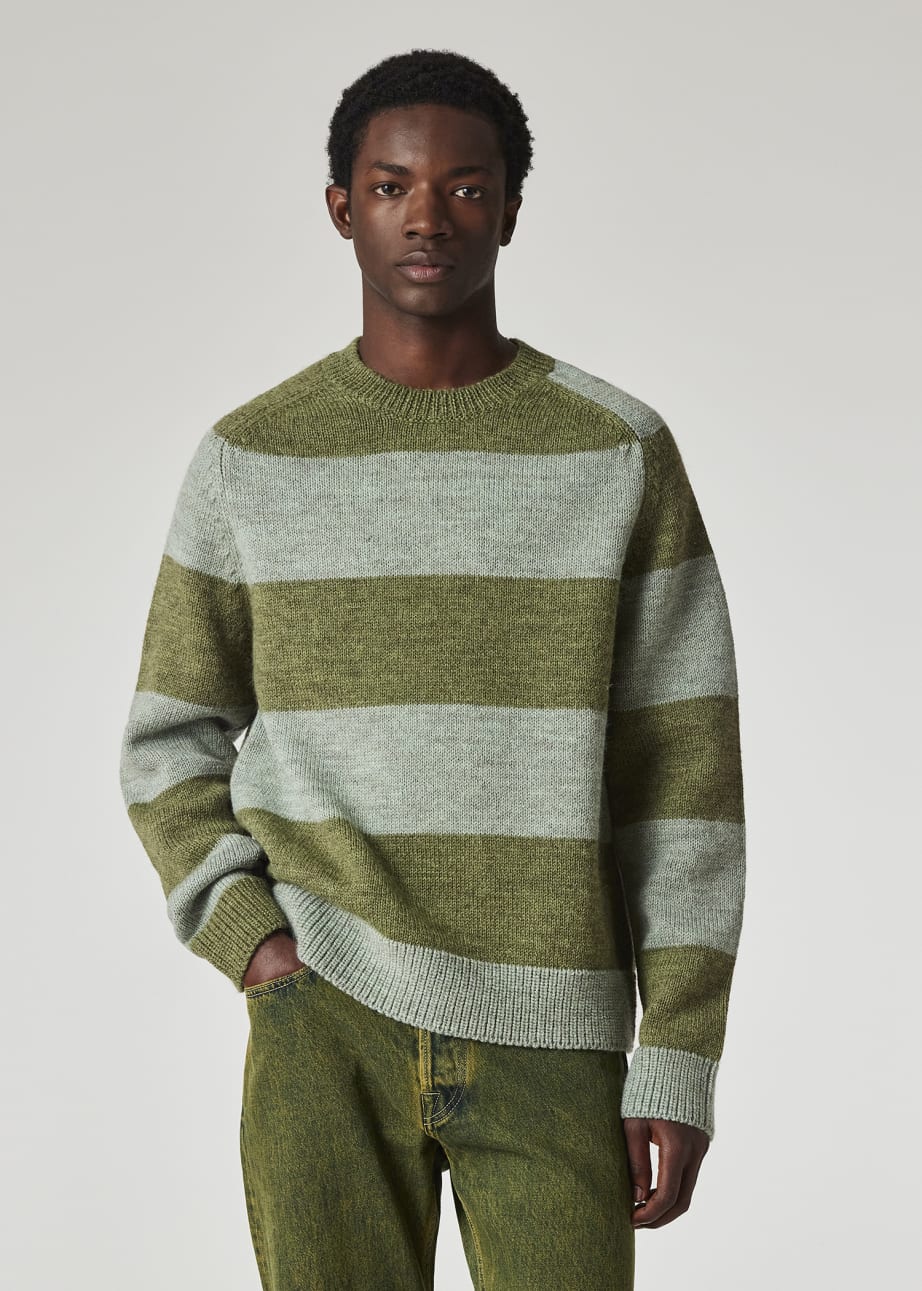 Model view - Green And Blue Barstripe Wool Sweater Paul Smith