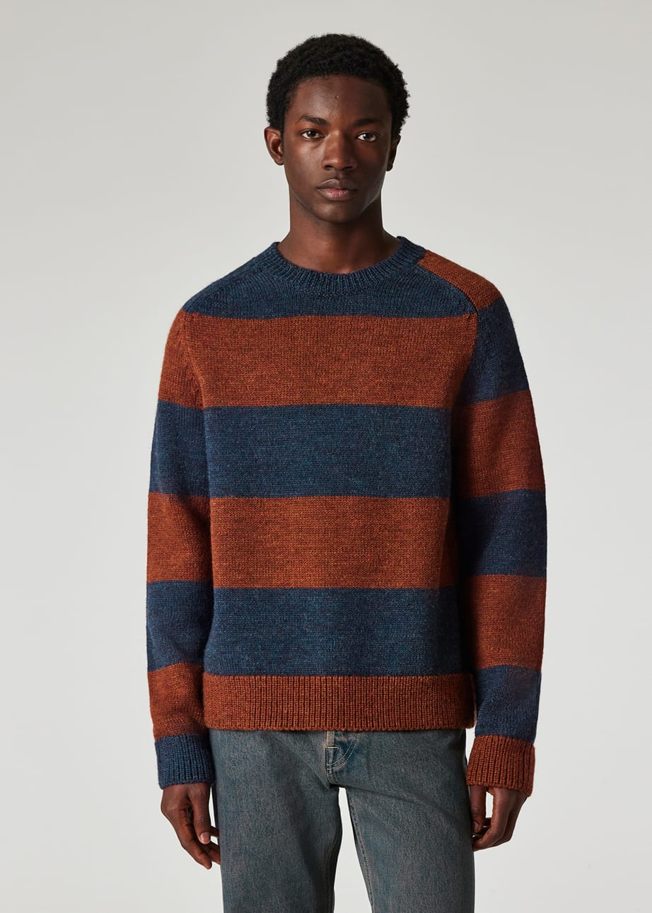 Model view - Blue And Brown Barstripe Wool Sweater Paul Smith