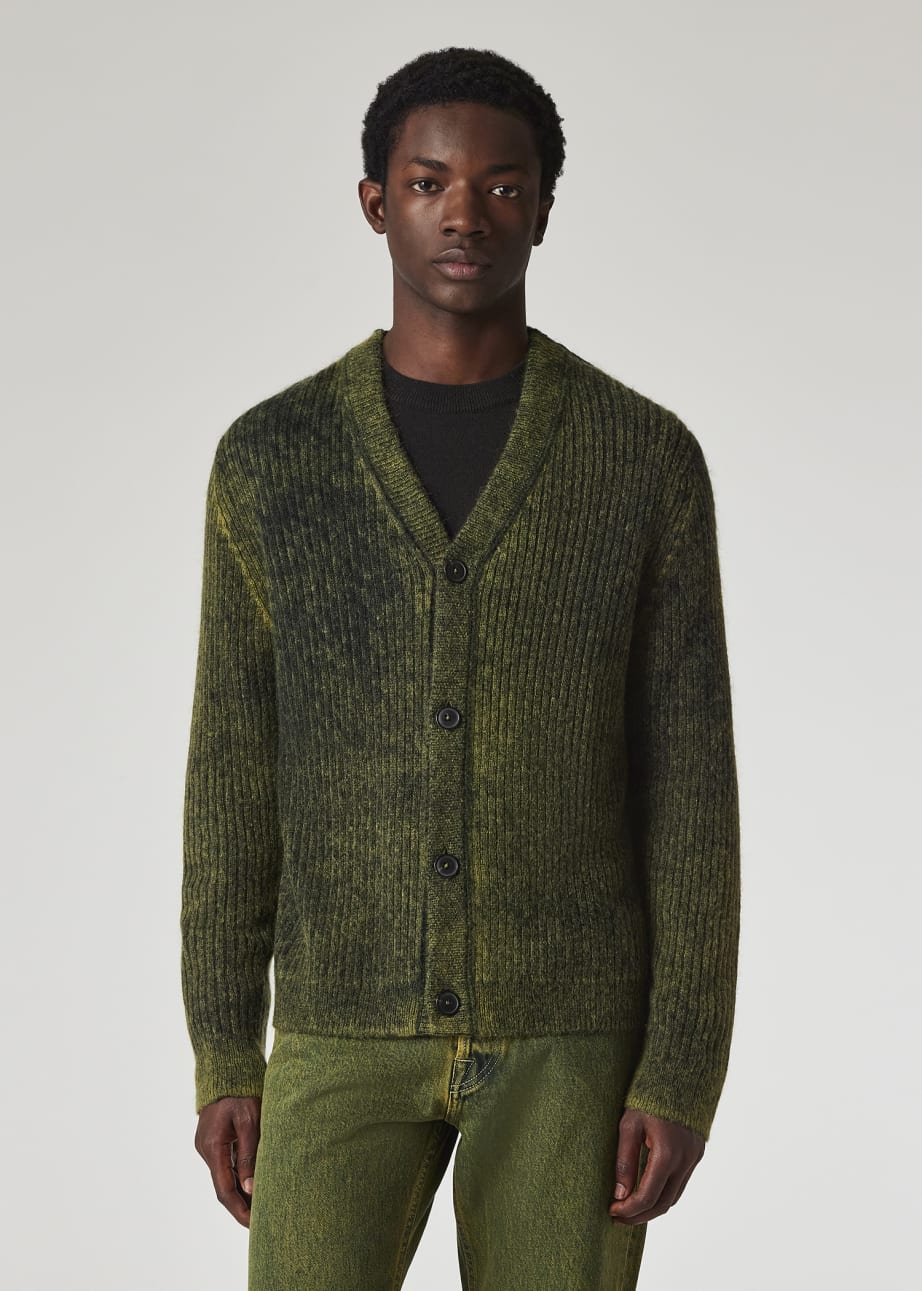 Model View - Green Acid-Wash Wool-Mohair Cardigan Paul Smith