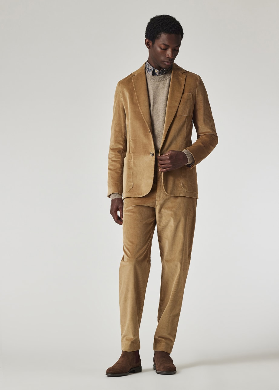 Men s Tan Cotton Blend Corduroy Unlined Blazer