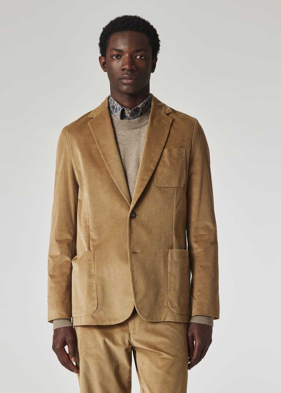 Model View - Tan Cotton-Blend Corduroy Unlined Blazer Paul Smith