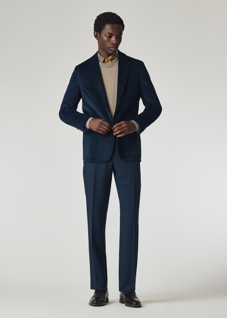 Model View - Navy Cotton-Blend Corduroy Unlined Blazer Paul Smith