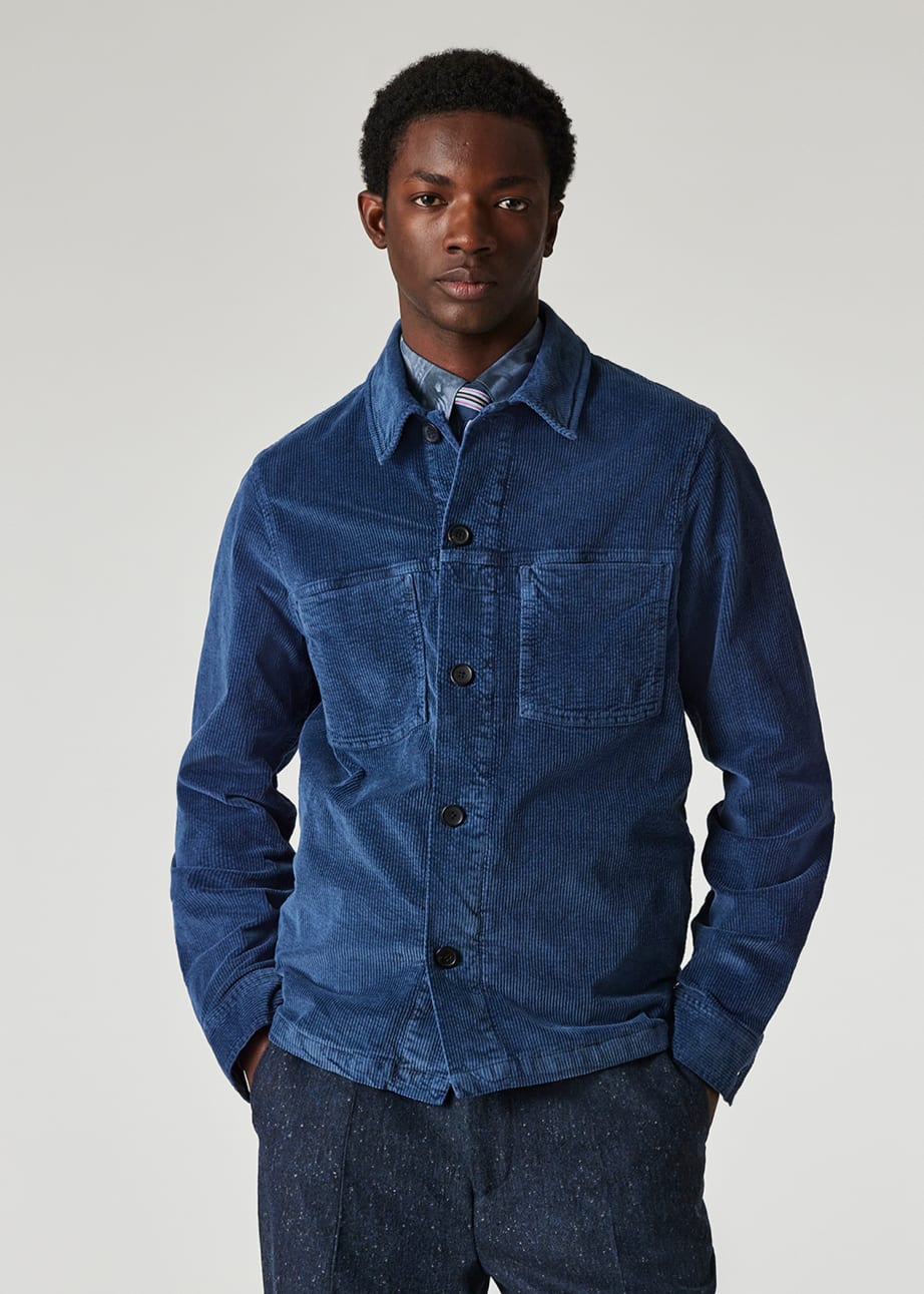 Model view - Navy Seersucker Corduroy Work Jacket Paul Smith