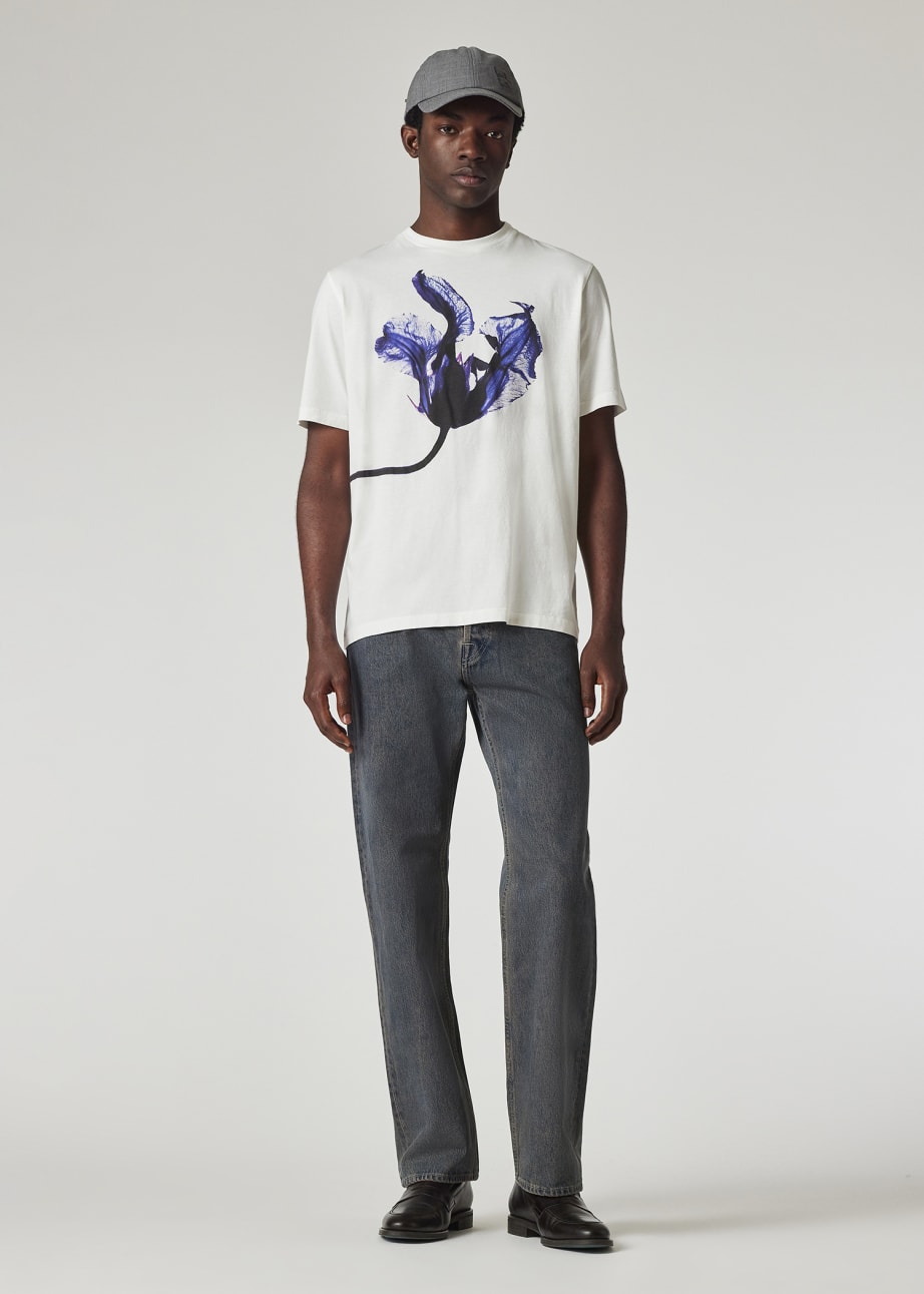 Men's White 'Photo Flower' Print T-Shirt