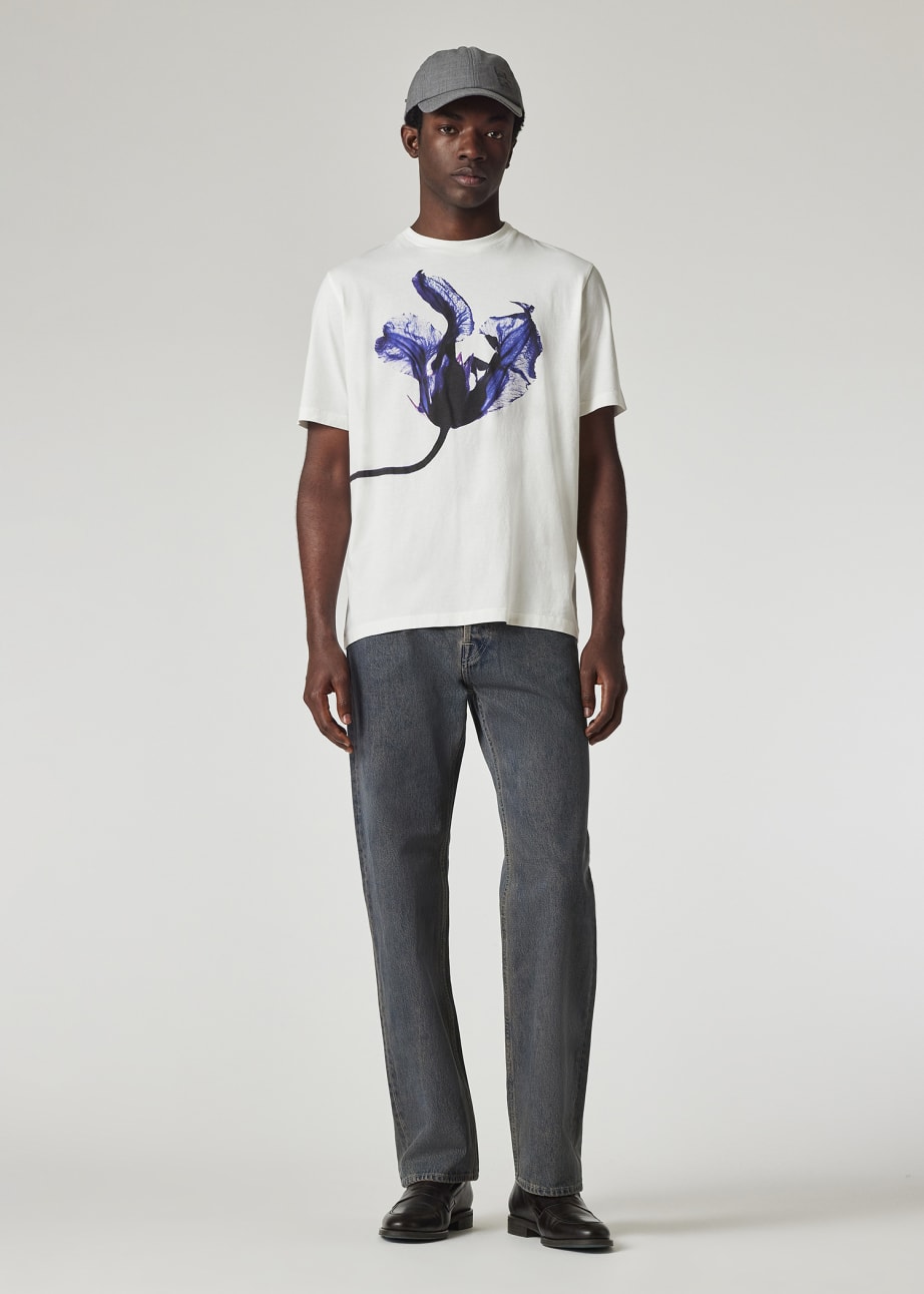 Model View - White 'Photo Flower' Print T-Shirt Paul Smith