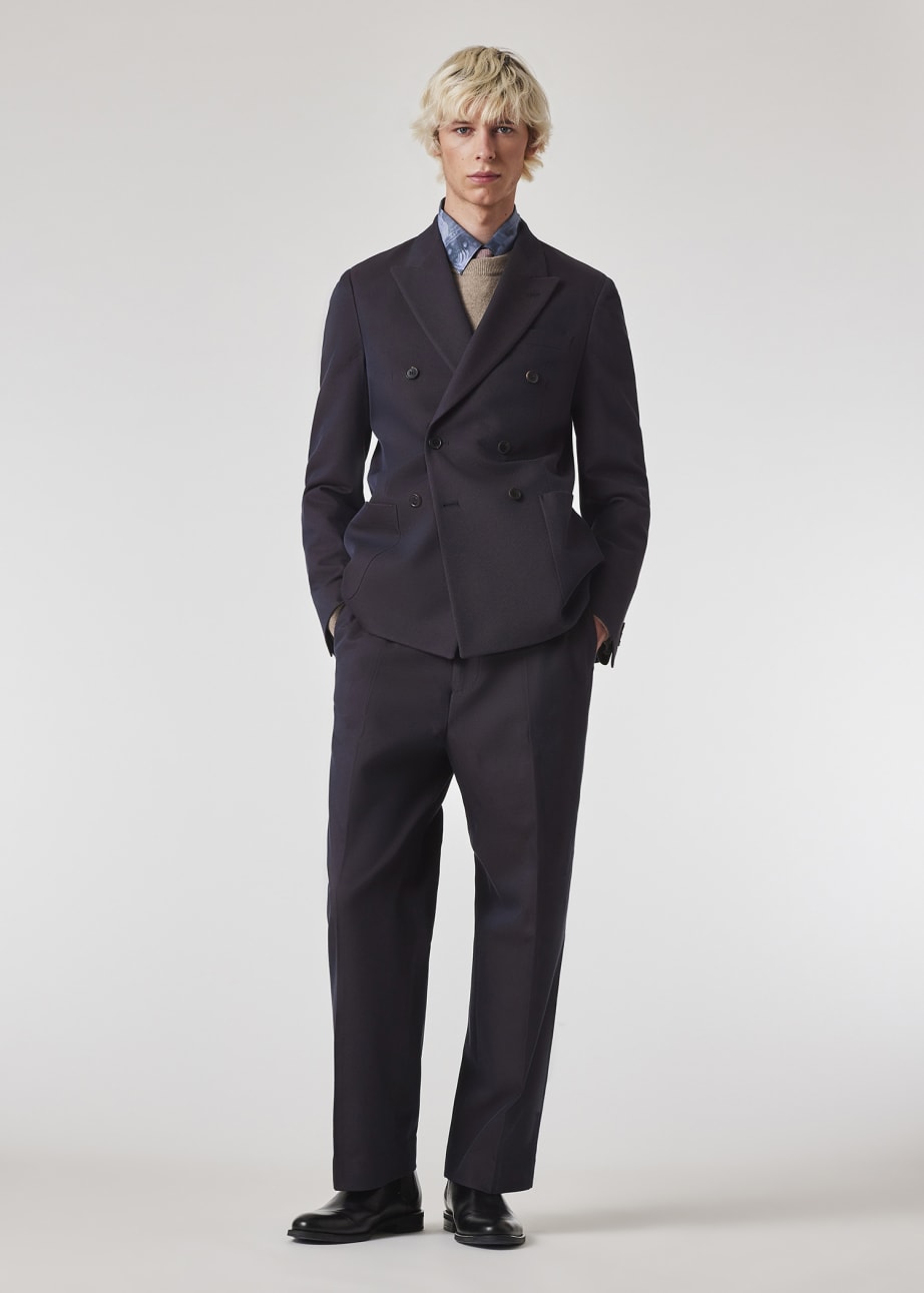 Model view - Navy Cotton And Wool-Blend Twill Double-Breasted Blazer Paul Smith