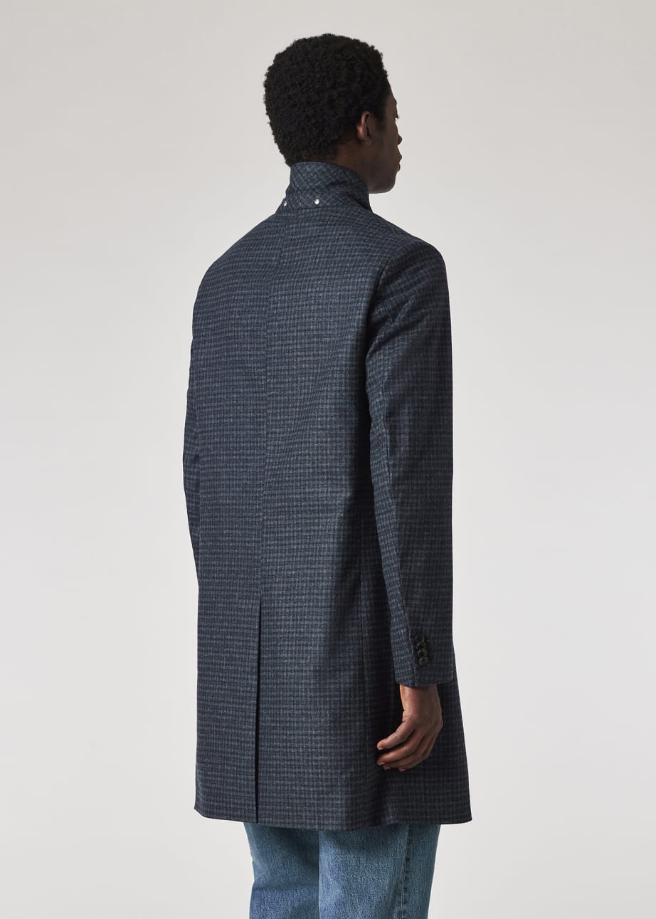 Model View - Navy and Grey Check Wool-Blend Overcoat Paul Smith