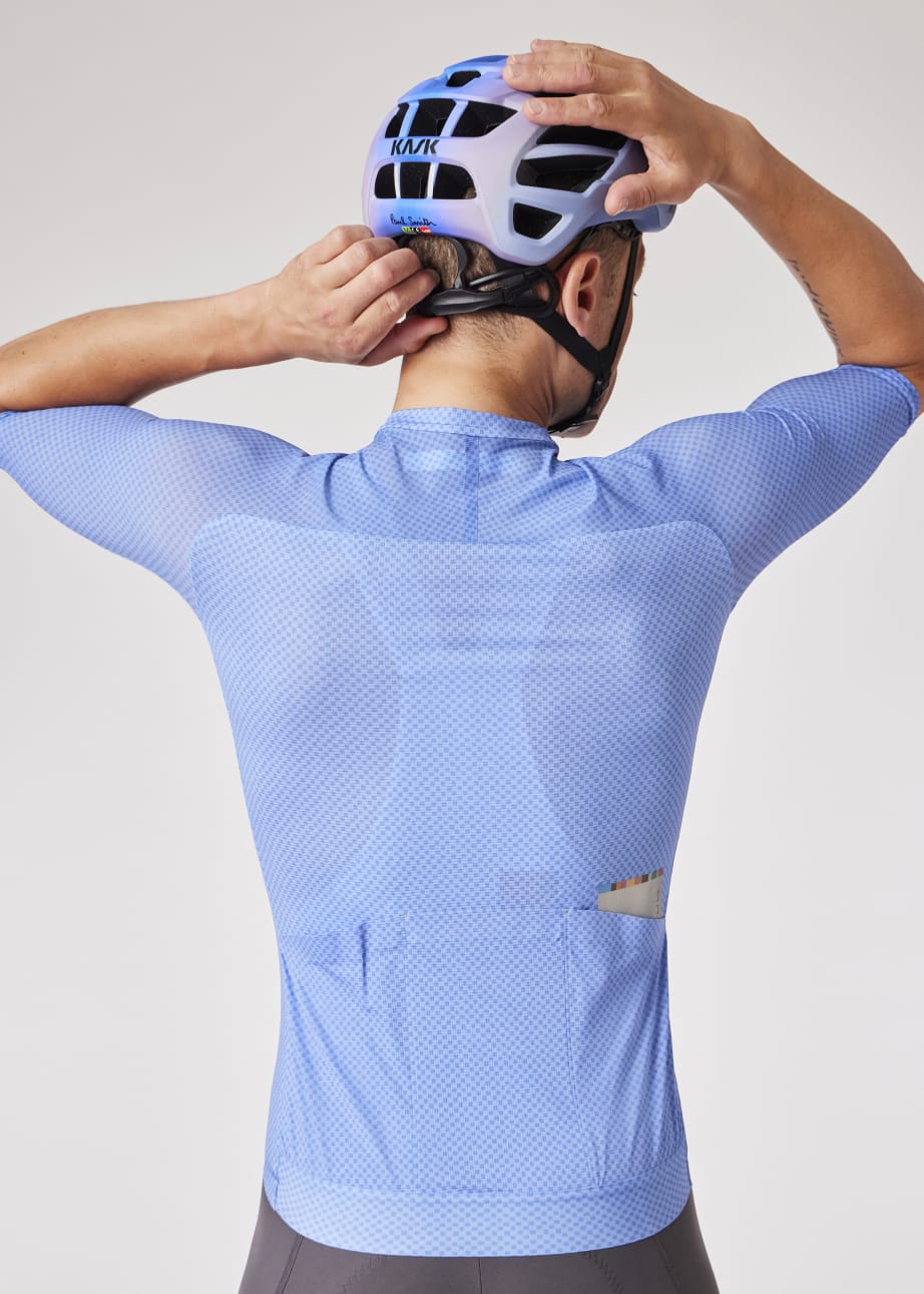 Model view - Cornflower Blue Mini Checkerboard Race Cycling Jersey