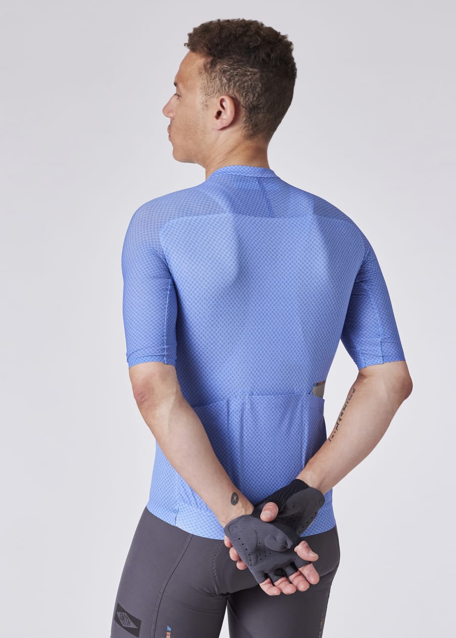 Cornflower blue mini checkerboard cycling jersey