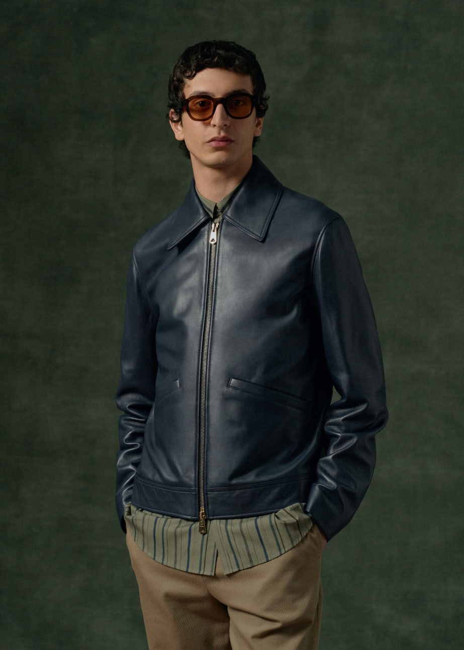 Midnight blue leather jacket discount