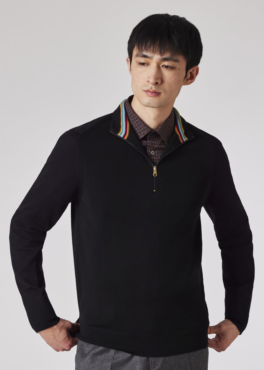 Men s Black Merino Wool Half Zip Sweater