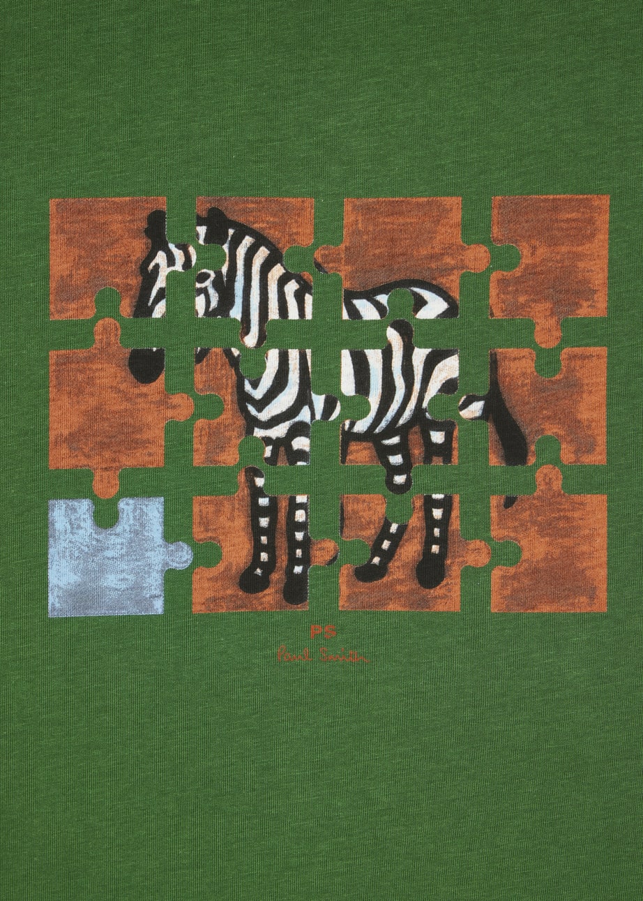 Men's Green 'Zebra Jigsaw' Print TShirt