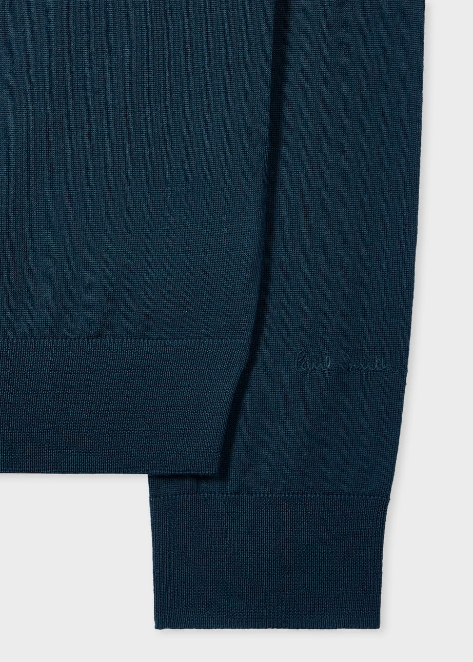 Men's Petrol Blue Merino Wool V-Neck Sweater