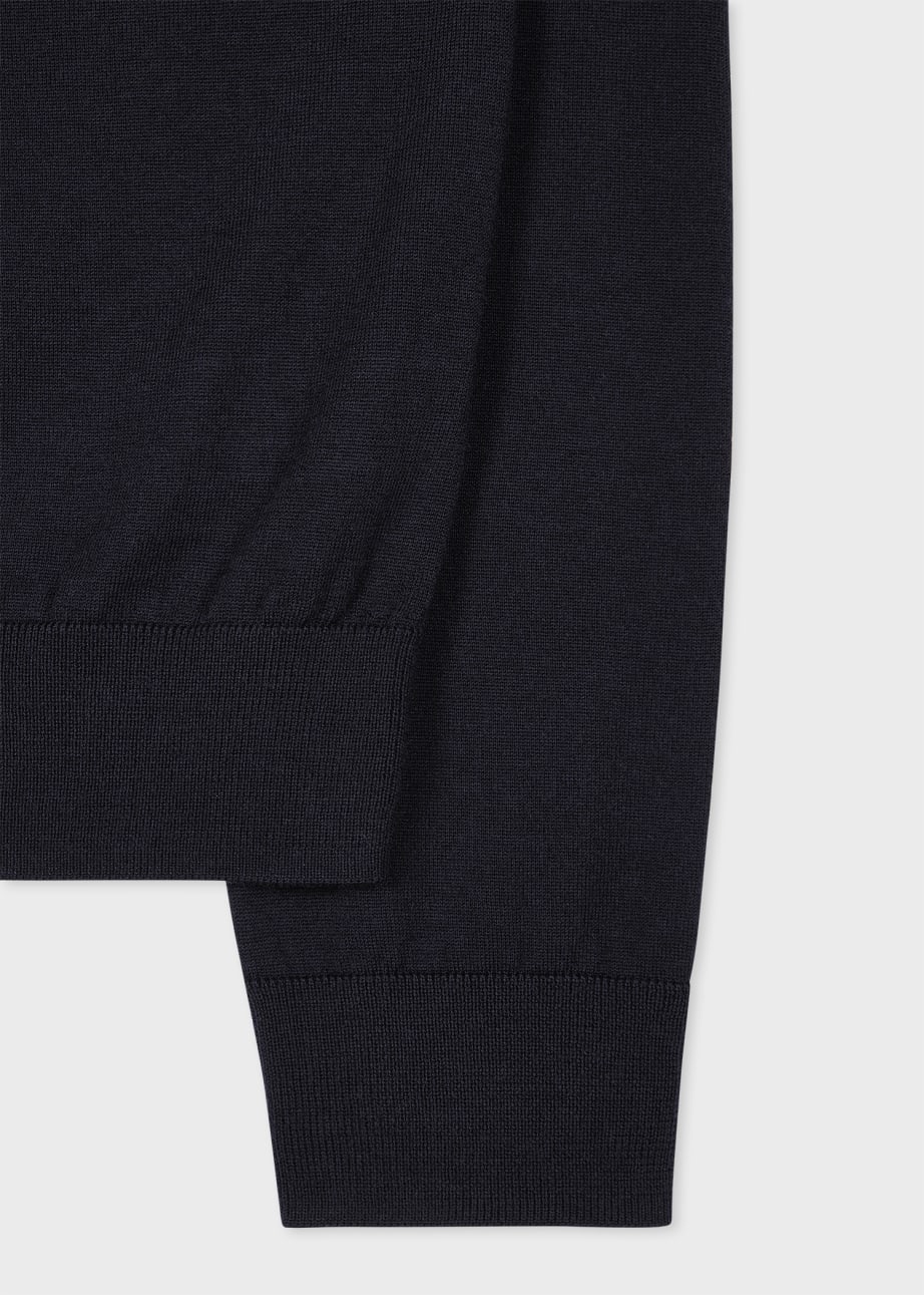 Men's Dark Navy 'Signature Stripe' Zip Trim Merino Wool Polo
