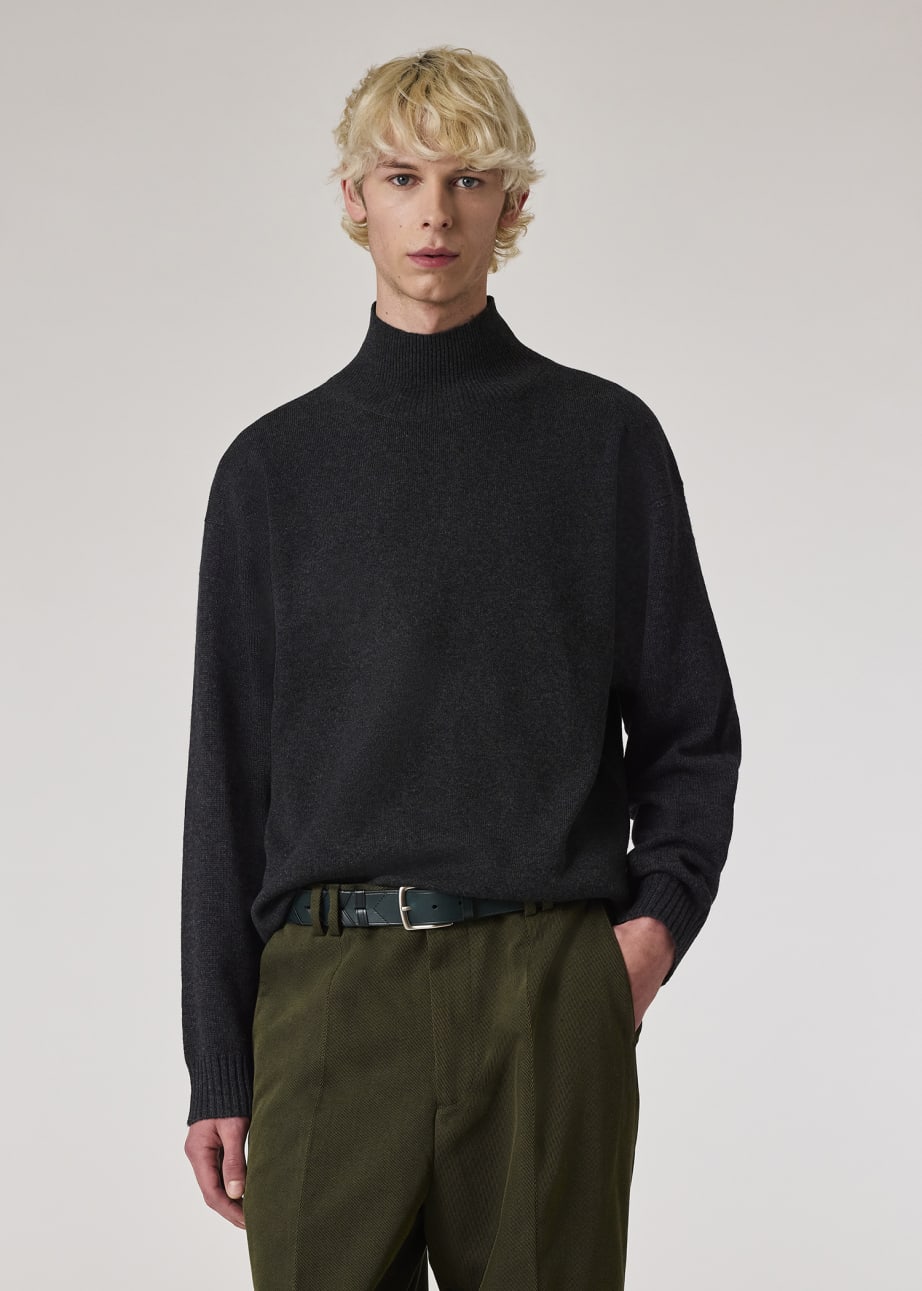 Model View - Black Wool-Cashmere Blend Roll Neck Sweater Paul Smith