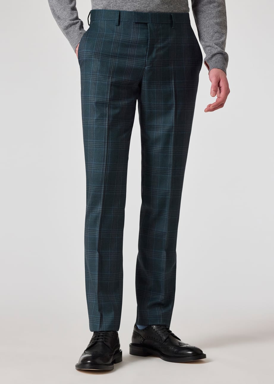 Women's Navy Wool-Hopsack Wide Leg Pants