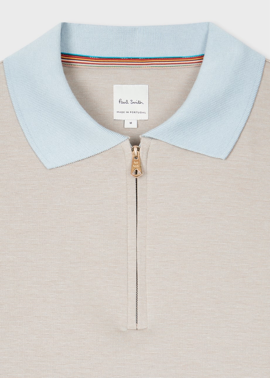 Men's Light Blue And Grey Zip Polo Shirt