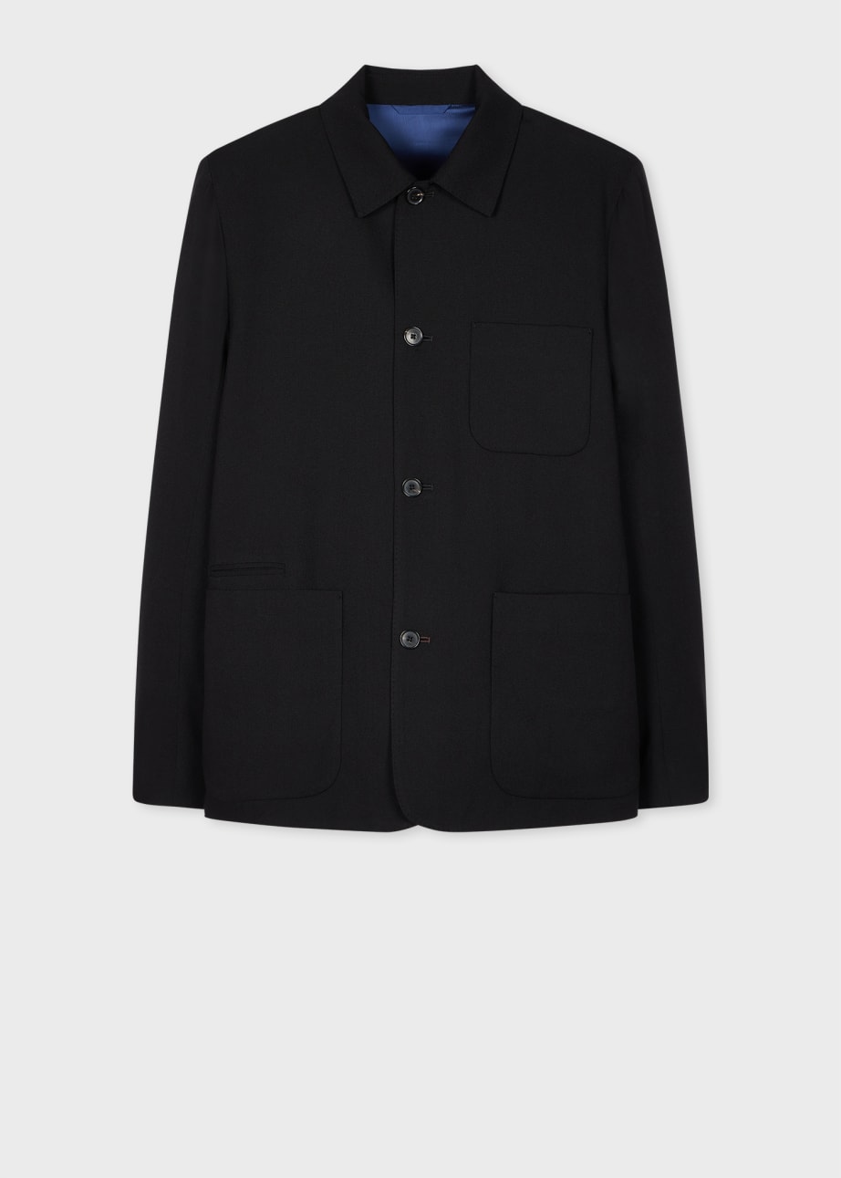Men's Black Two-Ply Hopsack Wool Work Jacket