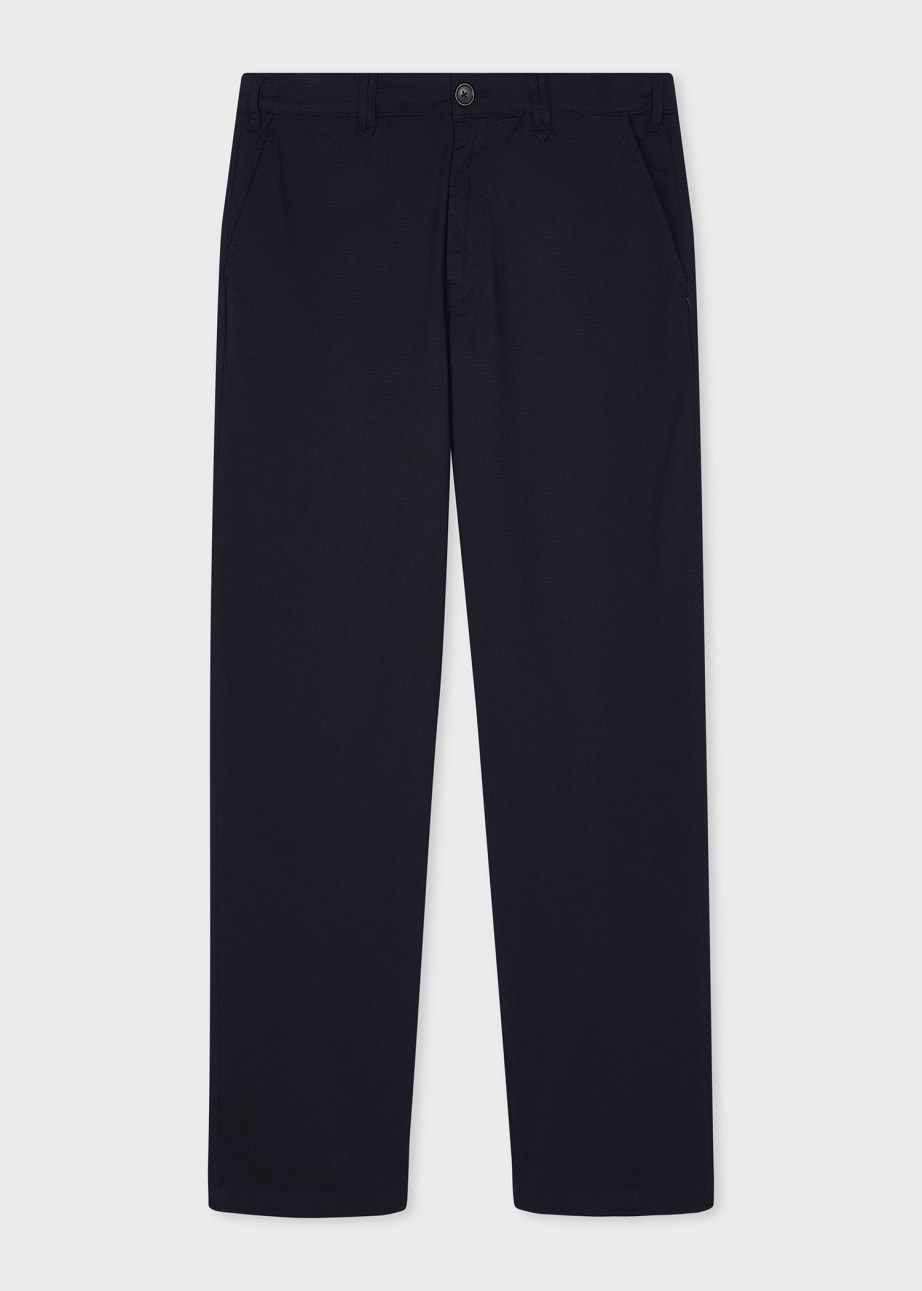Men's Relaxed-Fit Dark Navy Stretch-Cotton Ripstop Trousers