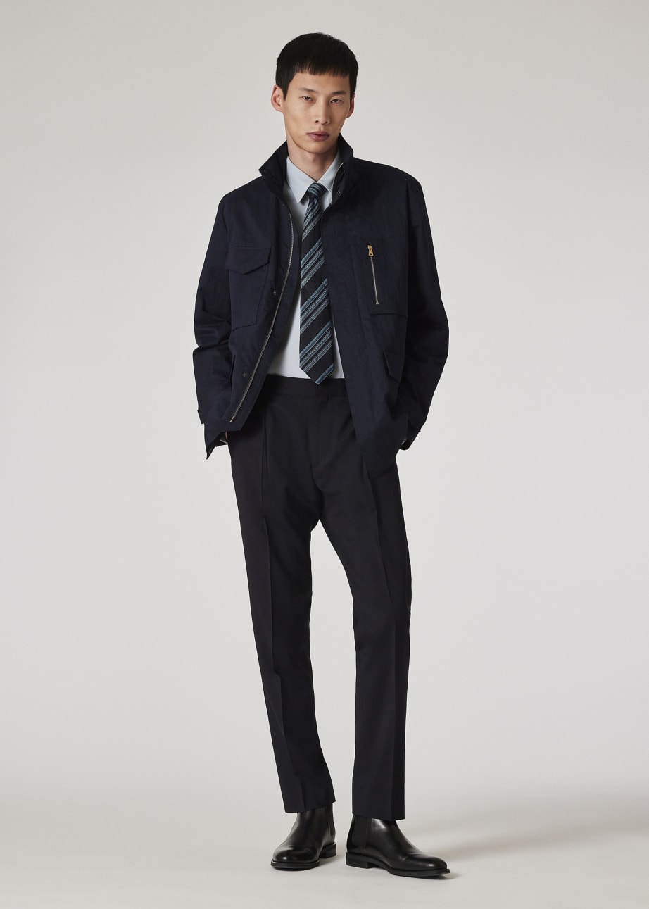 代引き人気 Nylon-Blend Navy Men's Water Jacket Field Resistant ジャケット・アウター