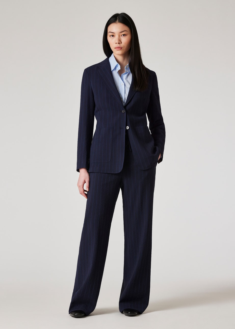 海外ブランド通販 公式サイト Women's Wool-Blend Blazer Pinstripe Seersucker Navy ジャケット・アウター