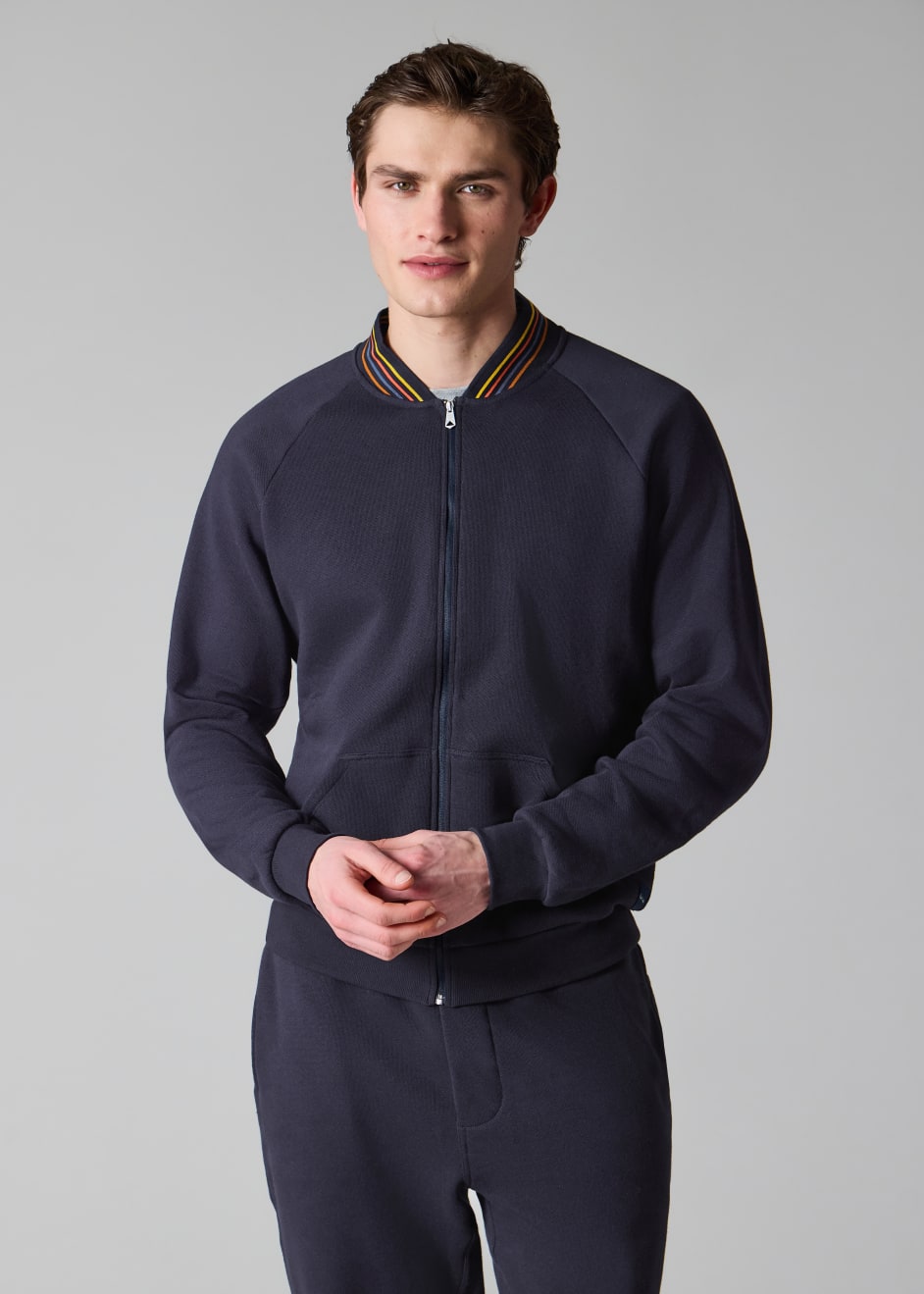 Paul Smith ショーライン セットアップ Men's Navy Cotton 'Artist Stripe' Zip Lounge Top
