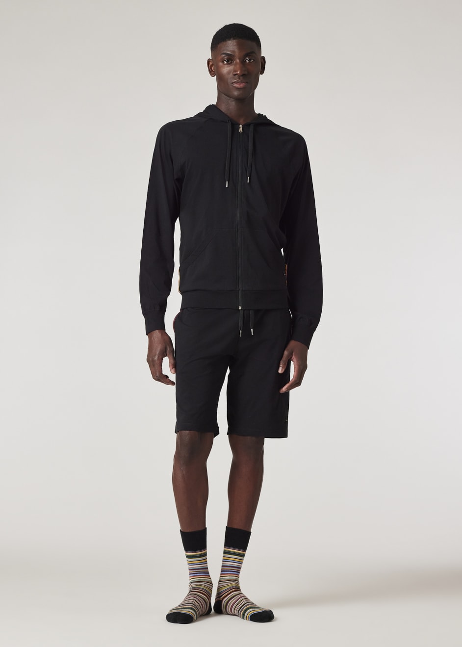 Model View - Black Cotton Jersey Zip Lounge Hoodie Paul Smith