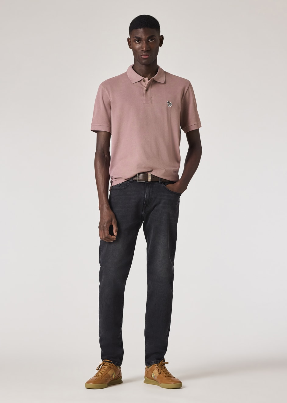 Model View - Powder Pink Organic Cotton Zebra Polo Shirt Paul Smith
