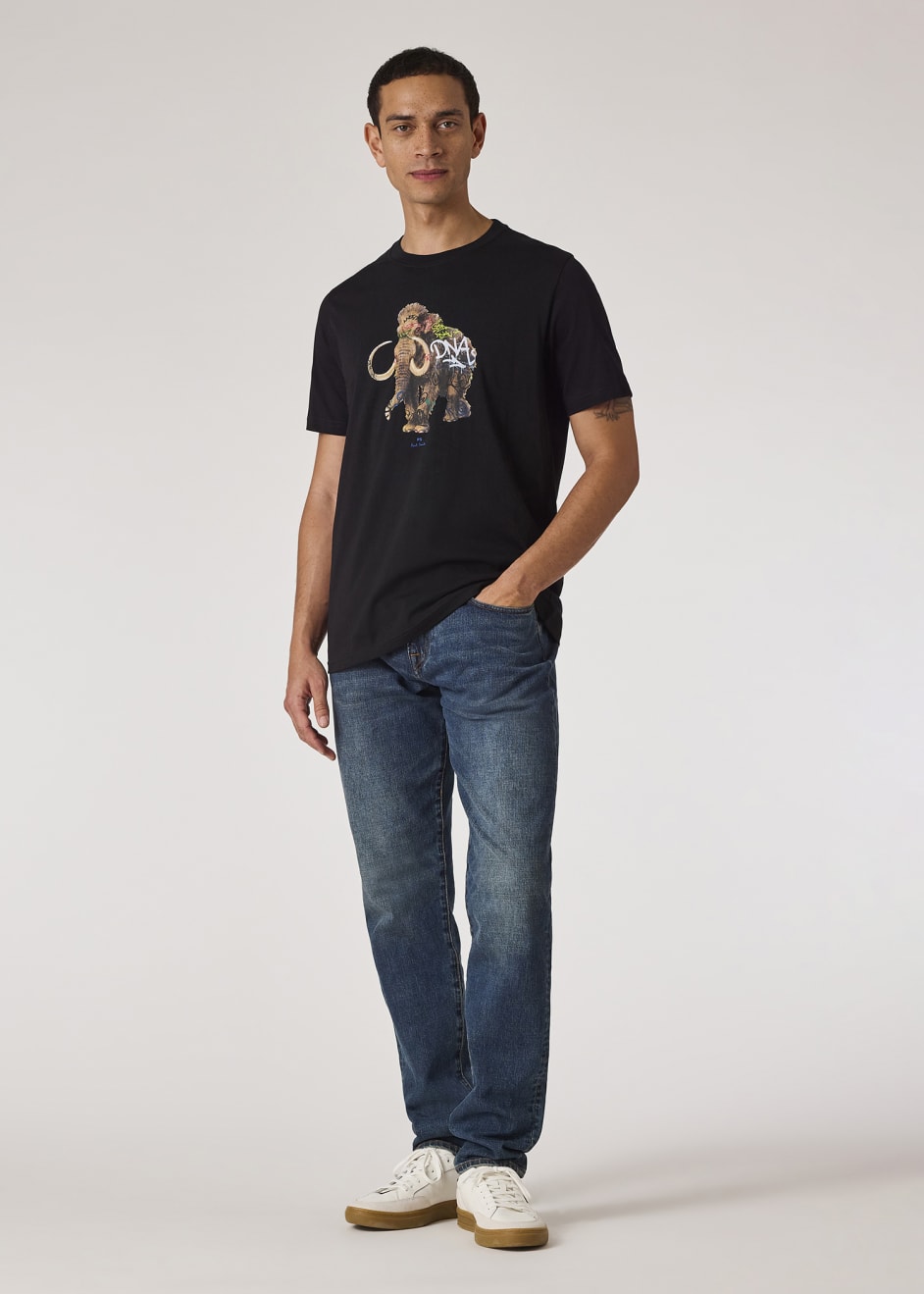 Men's Black 'Graffiti Mammoth' Print T-Shirt