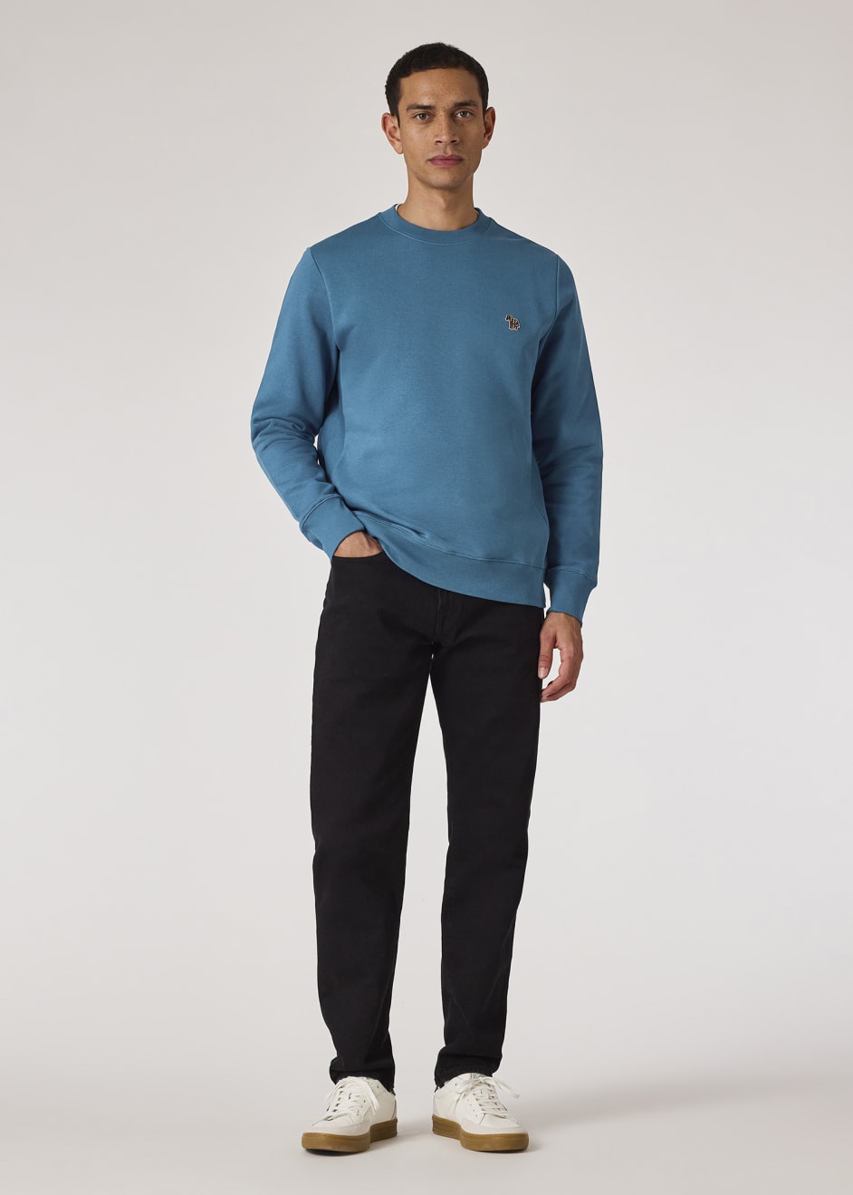 Model view - Teal Blue Zebra Logo Organic Cotton Sweatshirt Paul Smith
