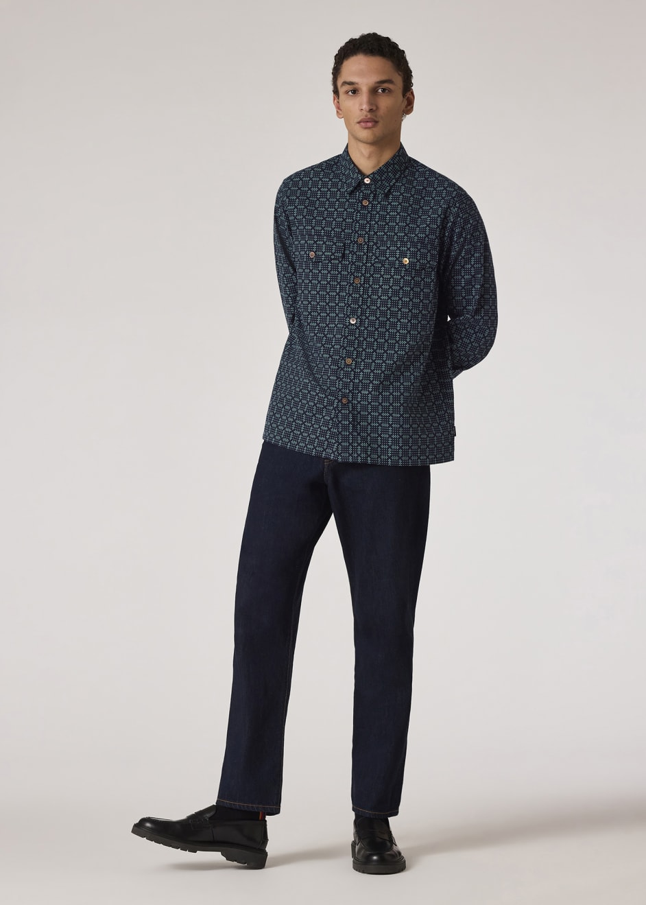 Model view - Navy Cross-Stitch Textured Jacquard Shirt Paul Smith