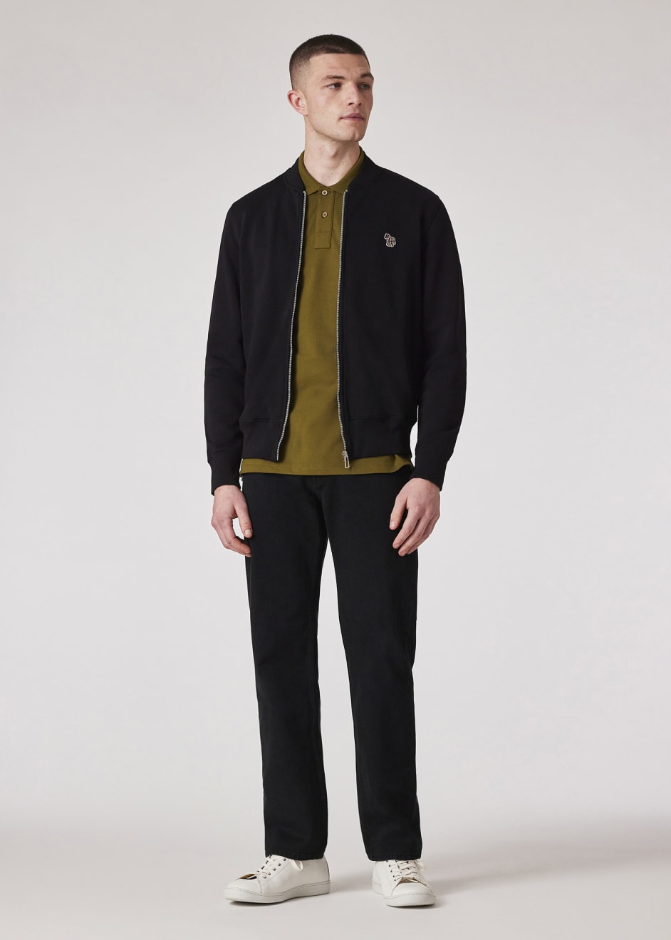 Men's Black Zebra Logo Organic Cotton Bomber Jacket