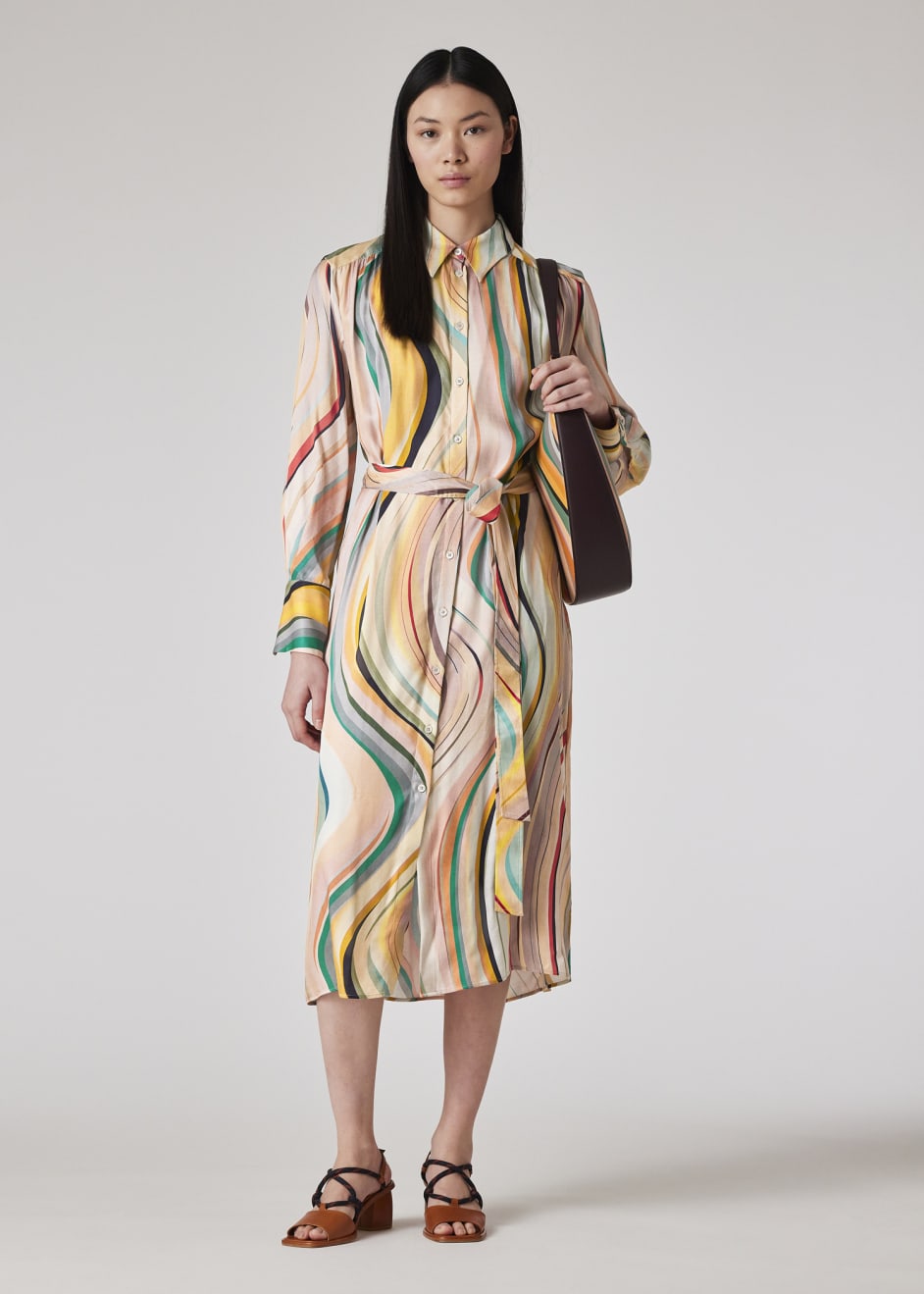 Model View - Women's 'Dusky Swirl' Shirt Dress Paul Smith