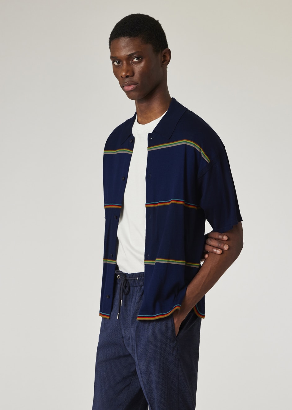 Men's Navy 'Signature Stripe' Knitted Shirt