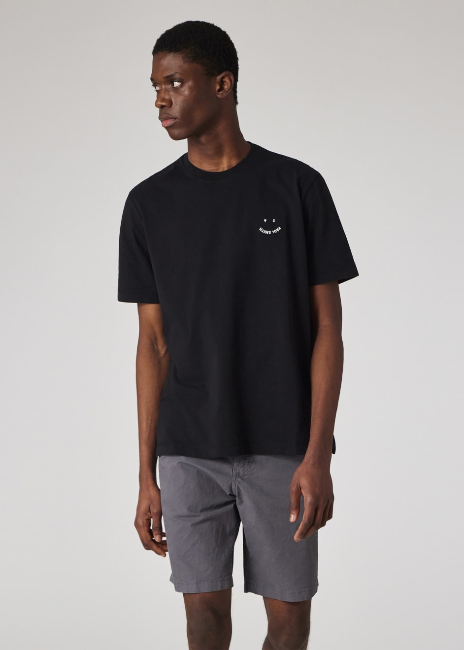Model view - Black Embroidered 'Happy' T-Shirt