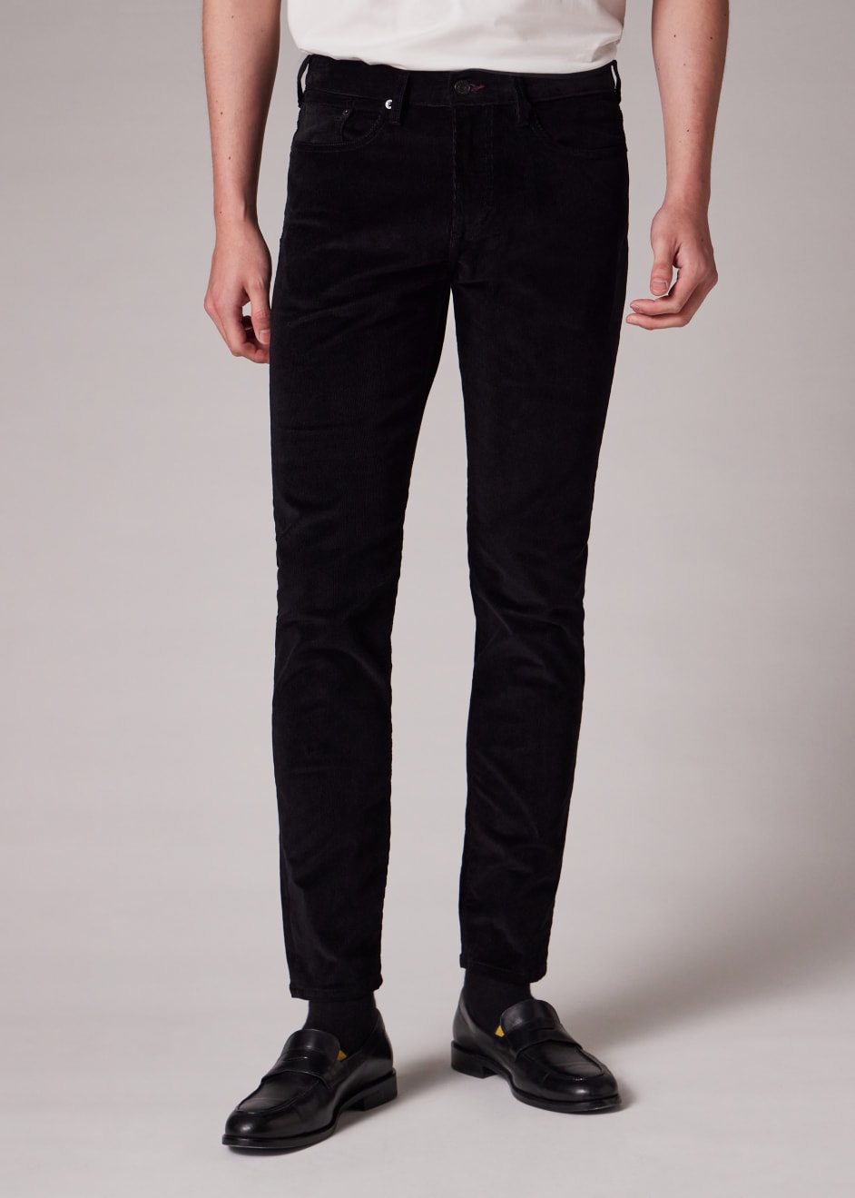 Men's Tapered-Fit Black Corduroy Trousers