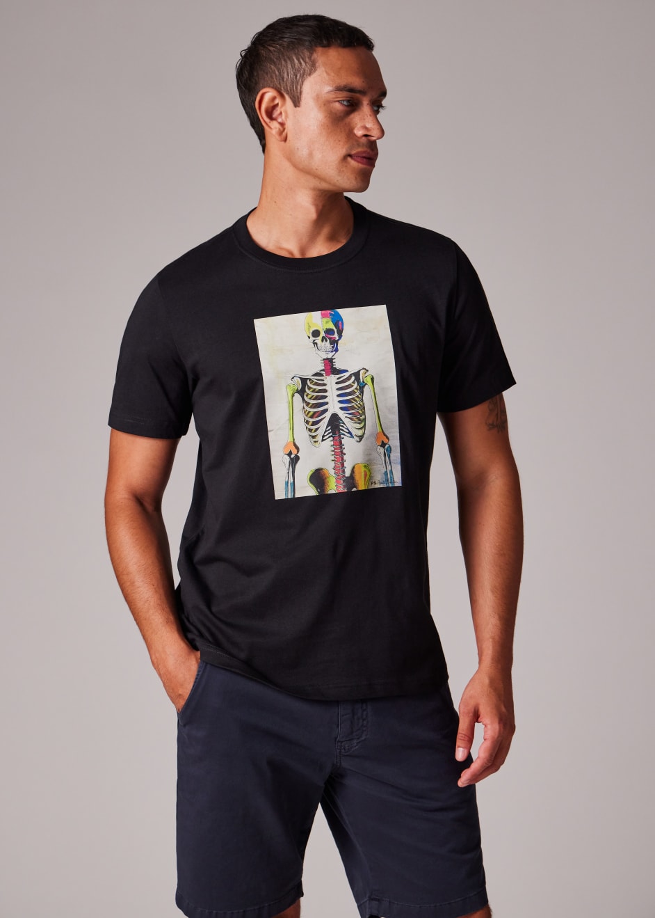 Men's Black 'Skeleton' Print T-Shirt