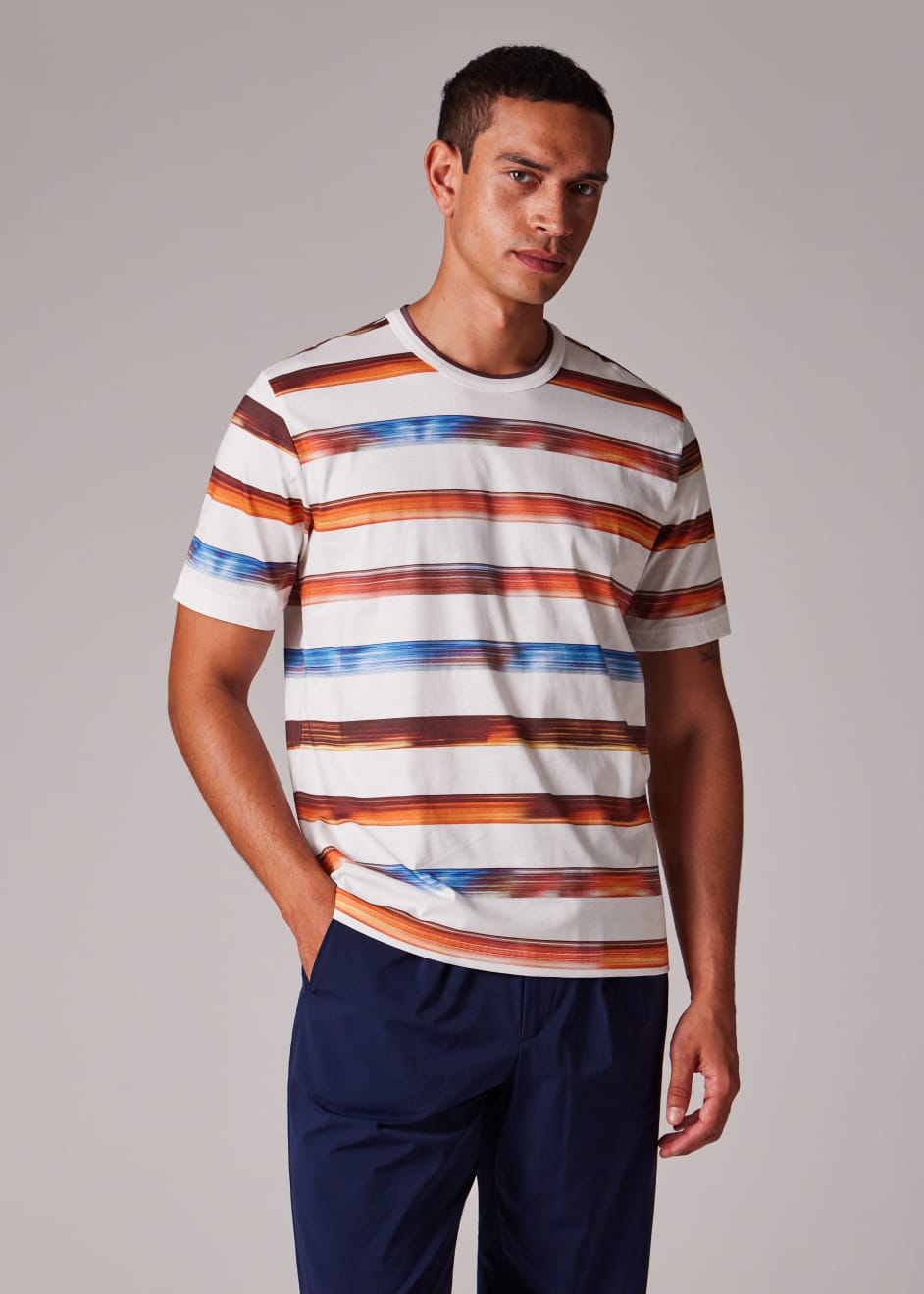 0040~printed striped t-shirt main image 0