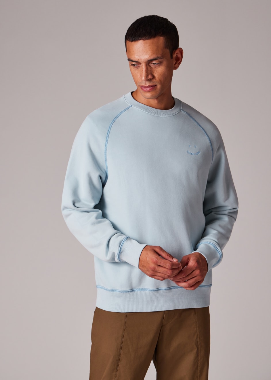 Men's Pale Blue Organic Cotton 'Happy' Raglan Sweatshirt