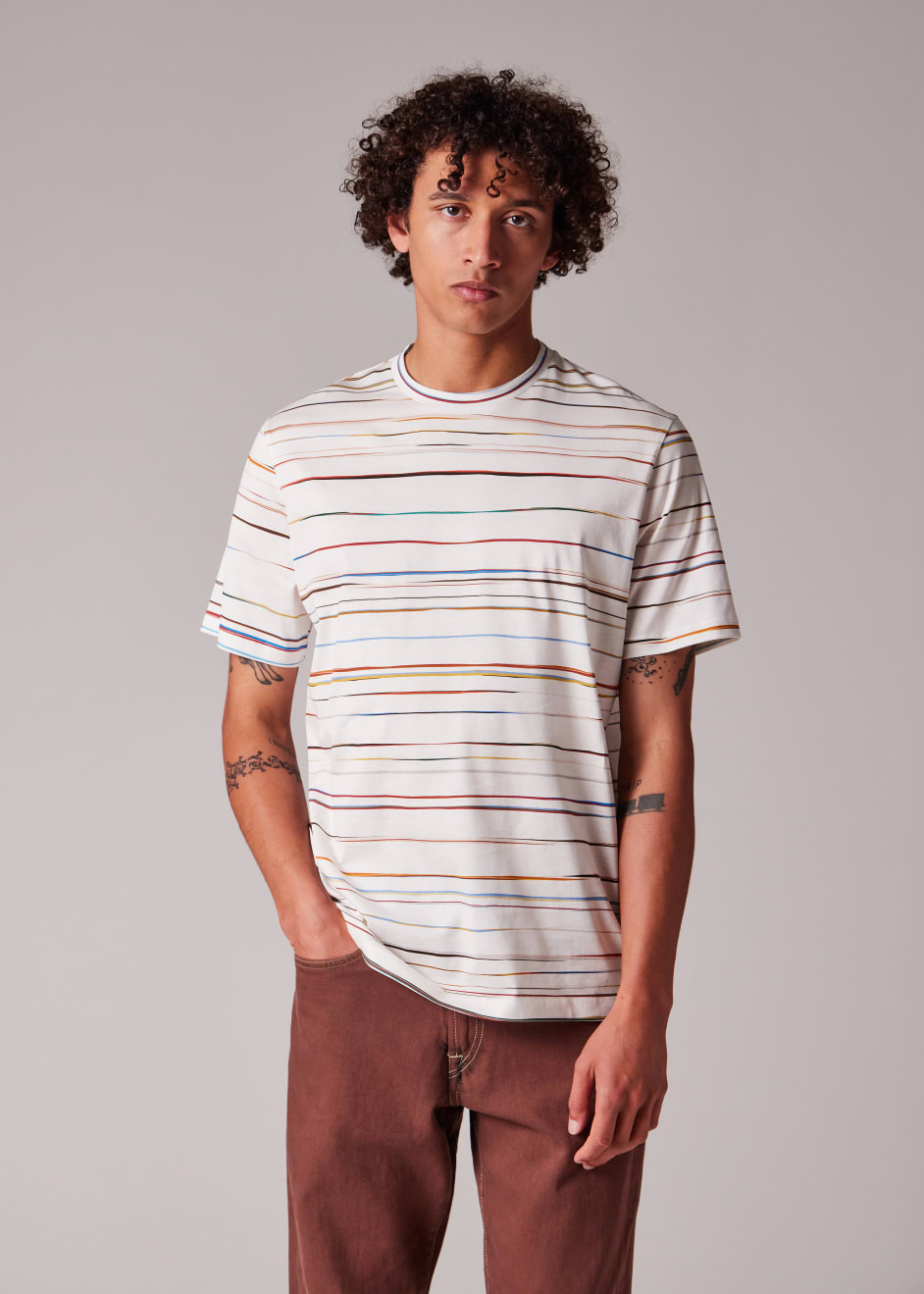 Men's White 'Signature Pinstripe' T-Shirt