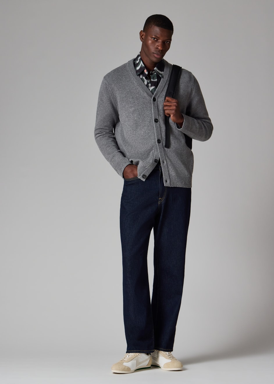 Men's Grey Merino Wool Cardigan