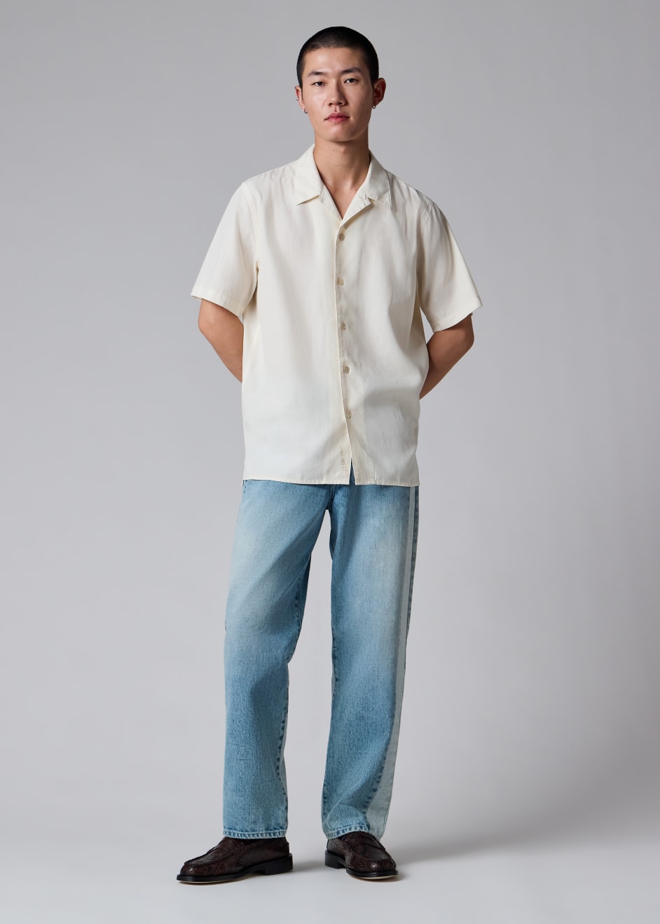 Men's Casual-Fit Ecru Lyocell-Cotton Shirt