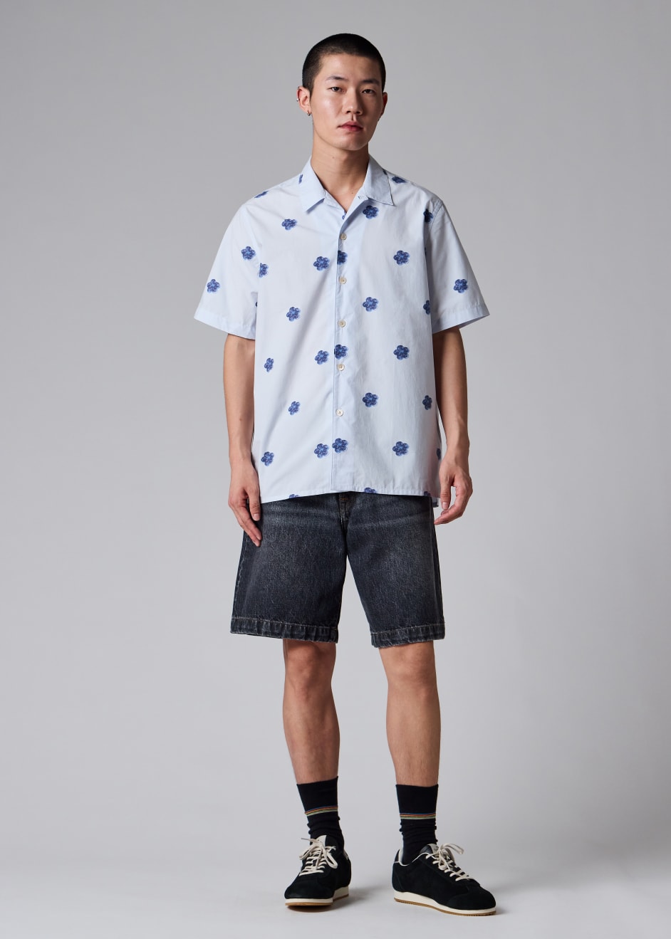Men's Light Blue 'Zine Floral' Print Cotton Shirt