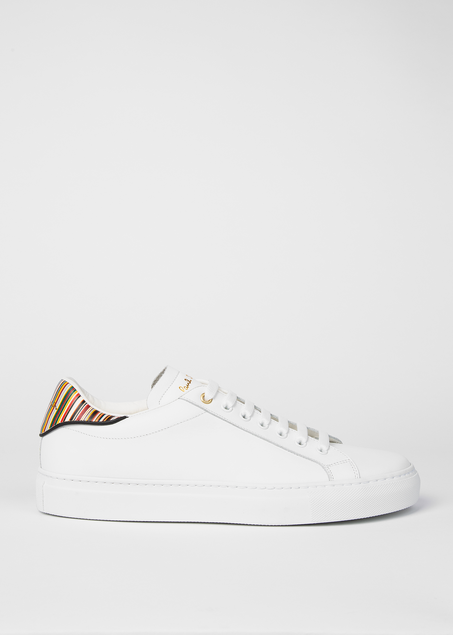 【希少】PaulSmith 2510-T022570 ホワイト White Leather 'Beck' Sneakers With 'Signature Stripe' Heel