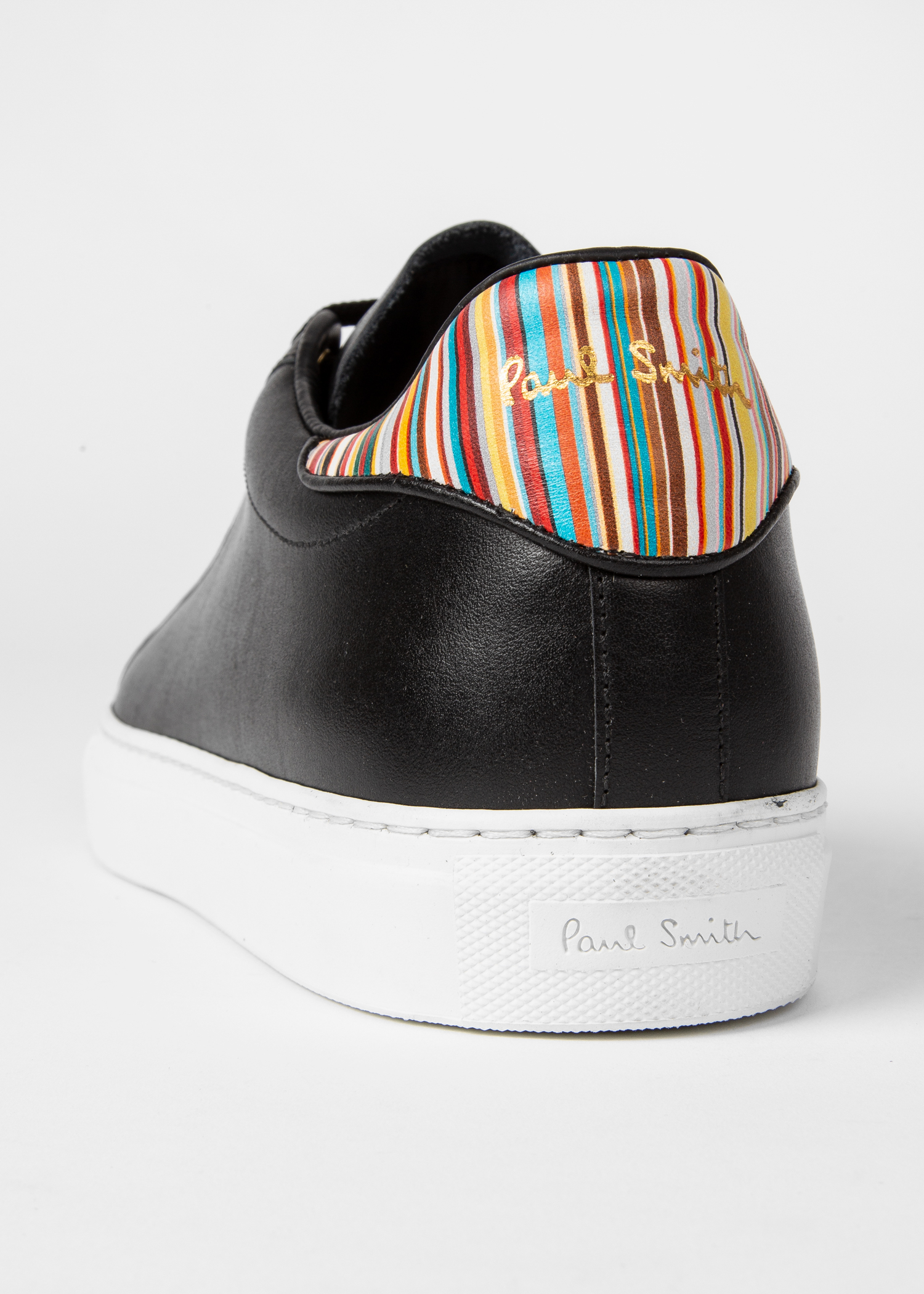 Men's Black Leather 'Beck' Sneakers 'Signature Stripe' Heel
