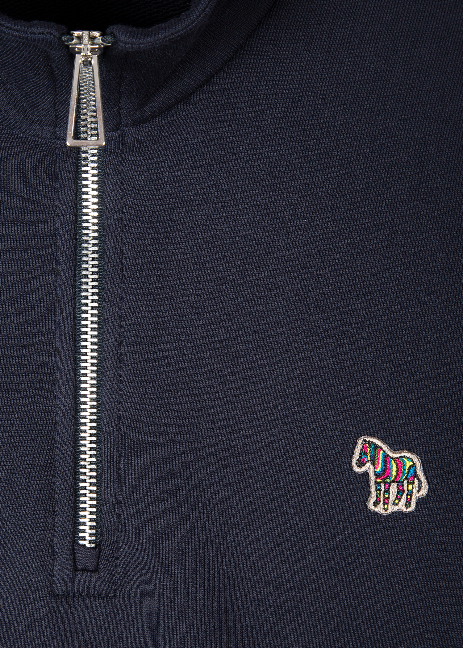 Men's Navy Cotton Zebra Logo Zip-Neck Sweatshirt