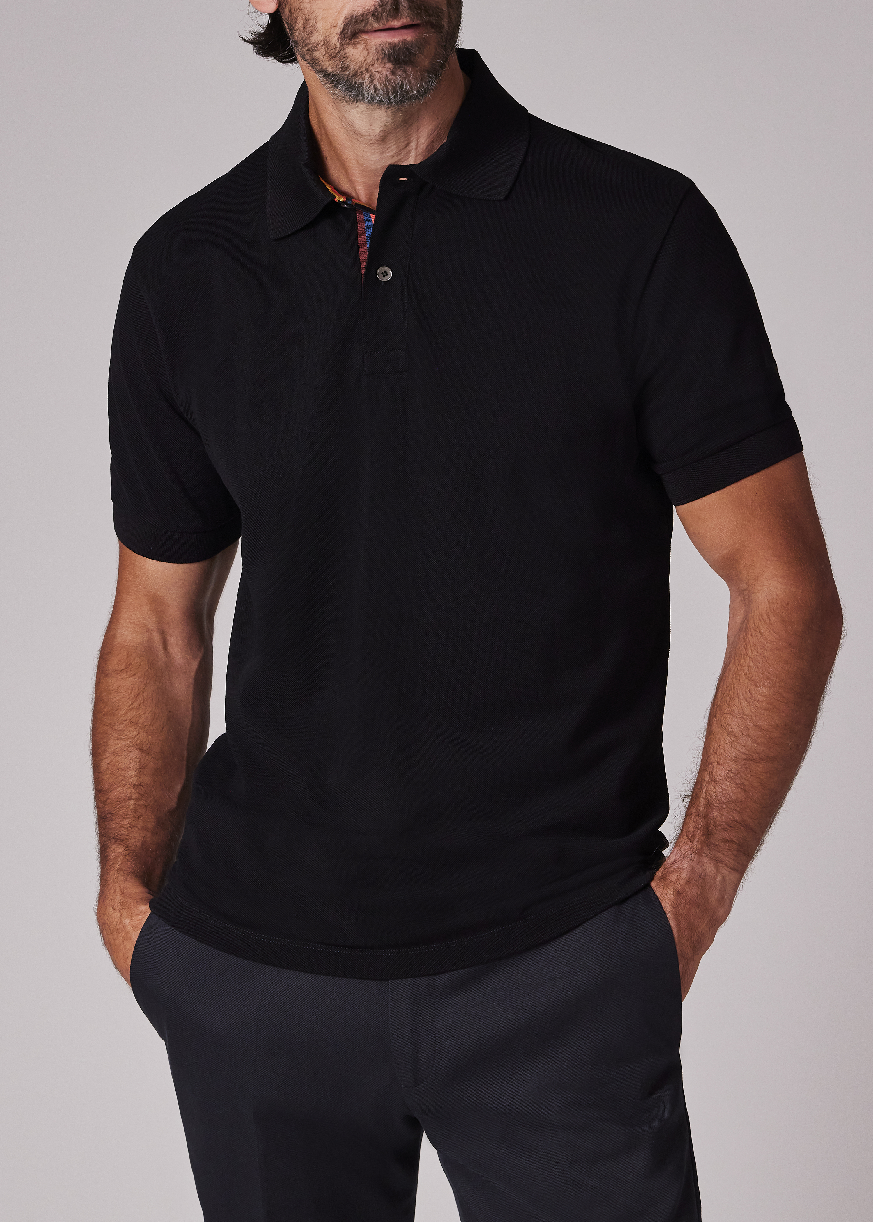 Black Cotton 'Artist Stripe' Placket Polo Shirt